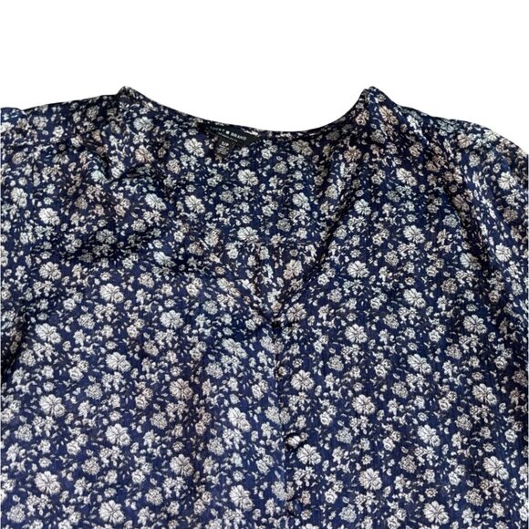 Lucky Brand Womens Floral Buttom Front Blouse W/ Balloon Sleeves-Blue-Size Small - Picture 2 of 6